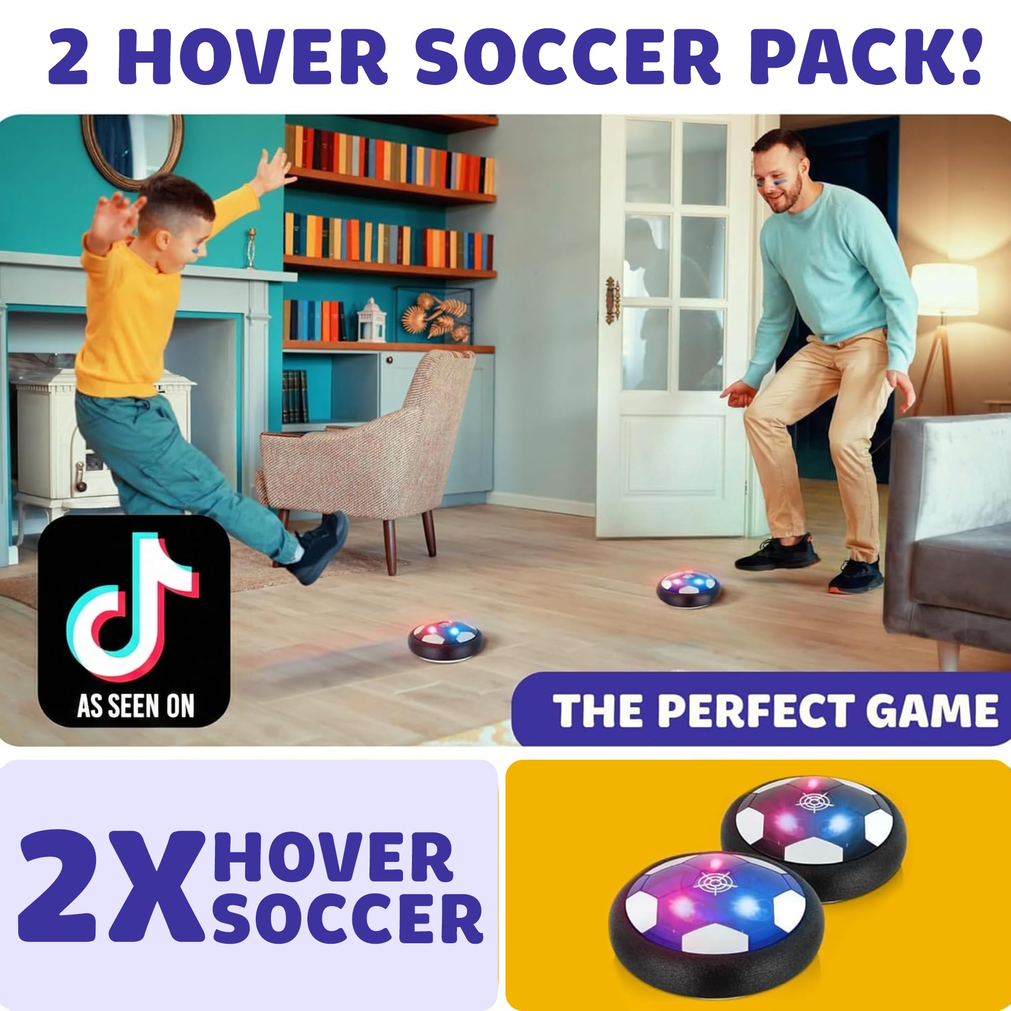 Atlasonix Hover Balón de fútbol para interiores, paquete 2 en 1