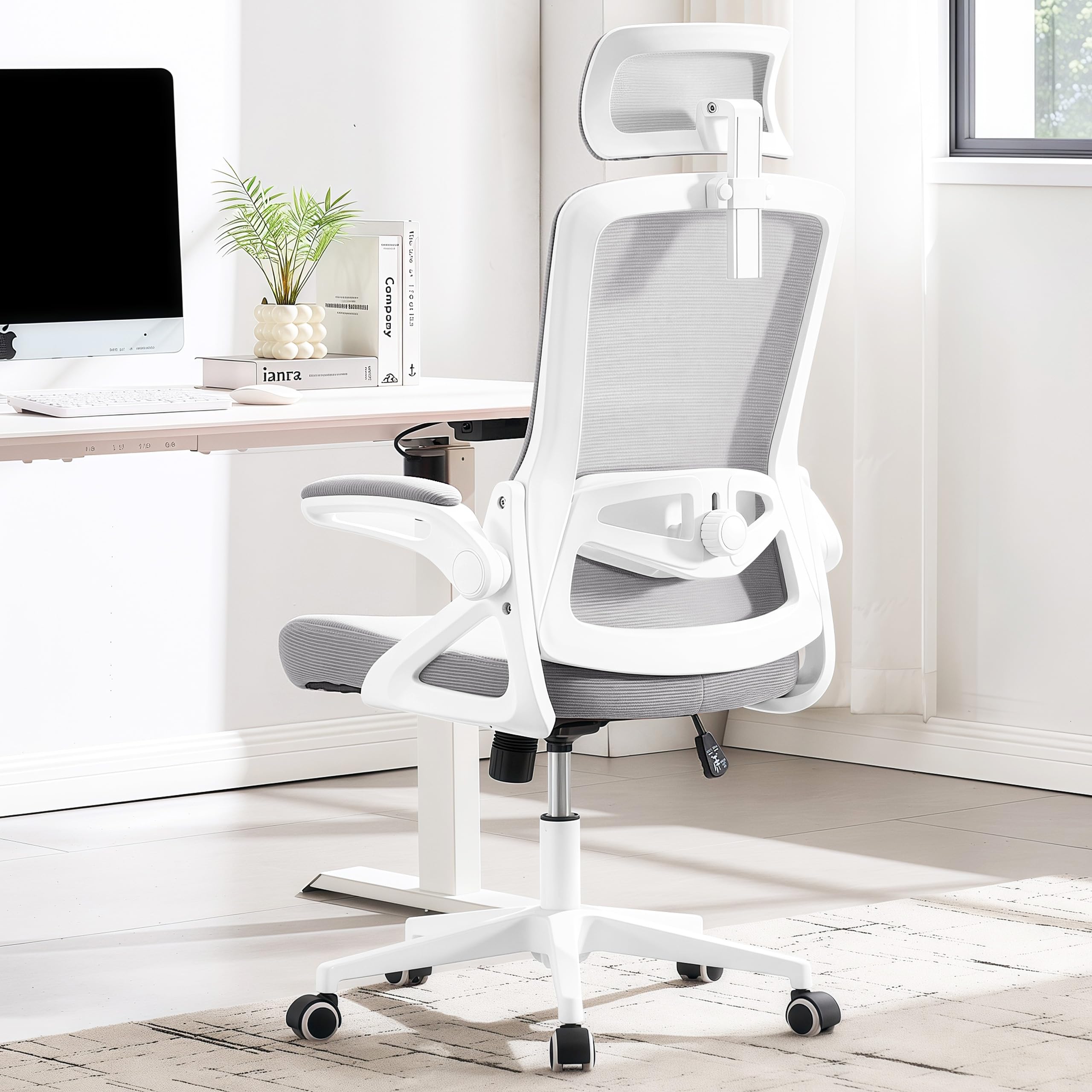 Fizzin Office Chair 400 LBS, High Back Ergonomic Computer Chair with Adjustable Lumbar Support & Headrest, Comfy Mesh Desk Chair for Long Hours (Gray) image 5