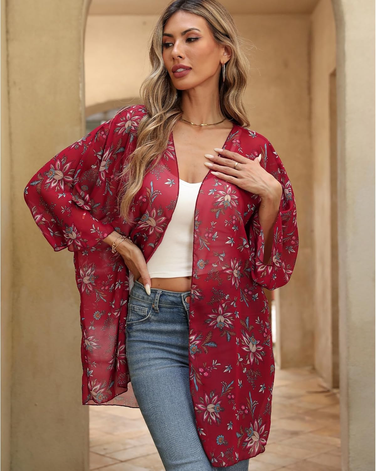 Argstar Women's Kimono Cardigans Casual Summer Tops Cover up Open Front Floral Print Resort Wear/Beachwear - Image 2