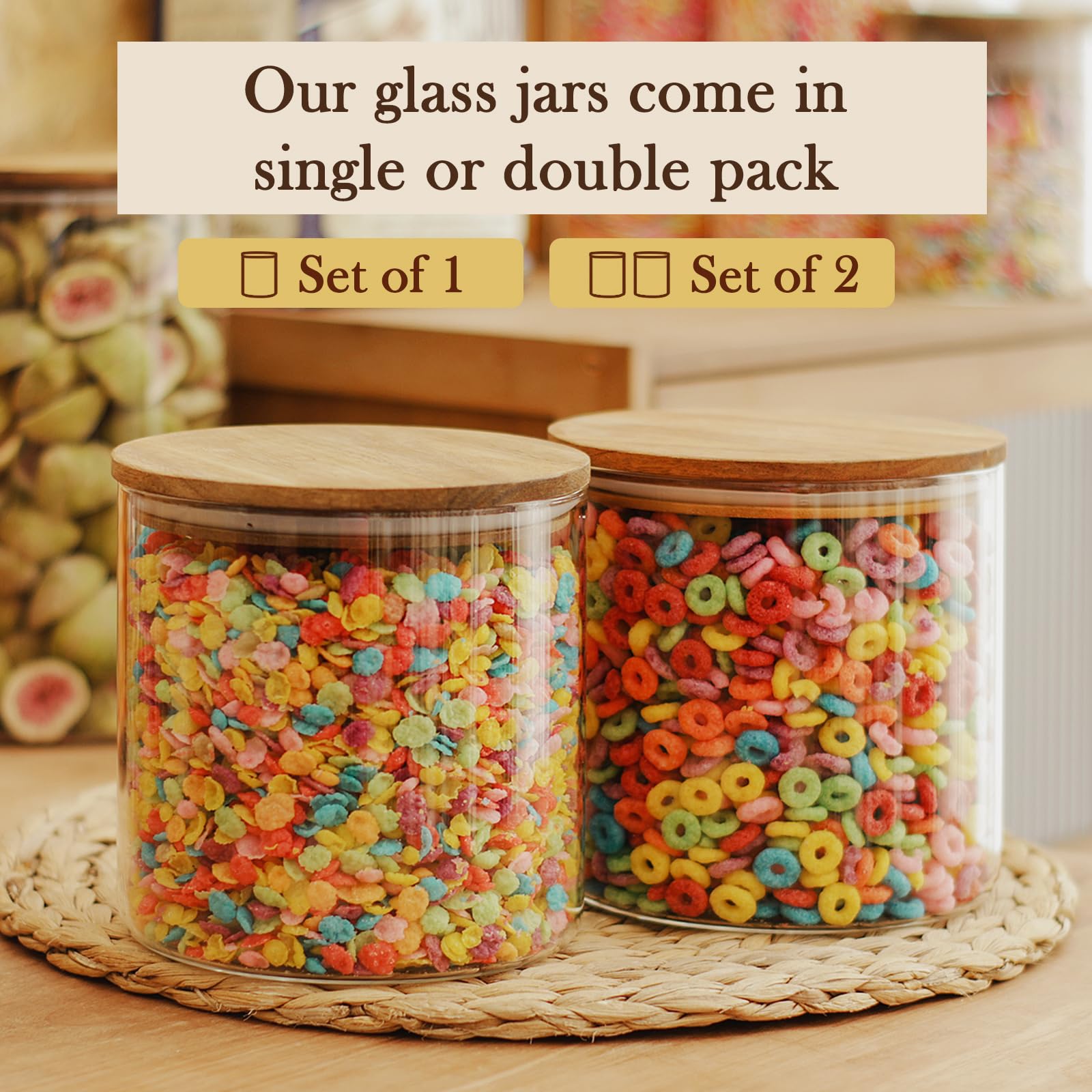 Labina Vorratsbehälter aus Glas, luftdicht, mit Holzdeckel, 2013 ml, breite Öffnung, Speisekammer-Organisation, Glasbehälter für Mehl, Zucker, Kekse, Spagetti, Nüsse und Süßigkeiten (2 Stück)