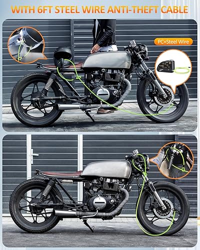 Miniatura 4 de ONVIAN Candado de motocicleta recargable con cable antirrobo de alambre de acero de 6 pies, alarma de motocicleta de 120 dB con modo de reposo, para