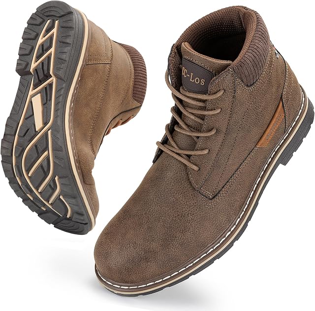 CC-Los Men's Ankle Chukka Work Boots Durable Outdoor Comfort with Anti-Slip Sole Cushioned Support Size 8-14