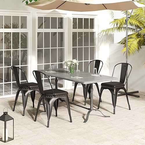 Miniatura 2 de COSTWAY Juego de 4 sillas de comedor de metal, apilables de 18.5 pulgadas, sillas laterales Tolix de cocina industrial con cojines, respaldo alto