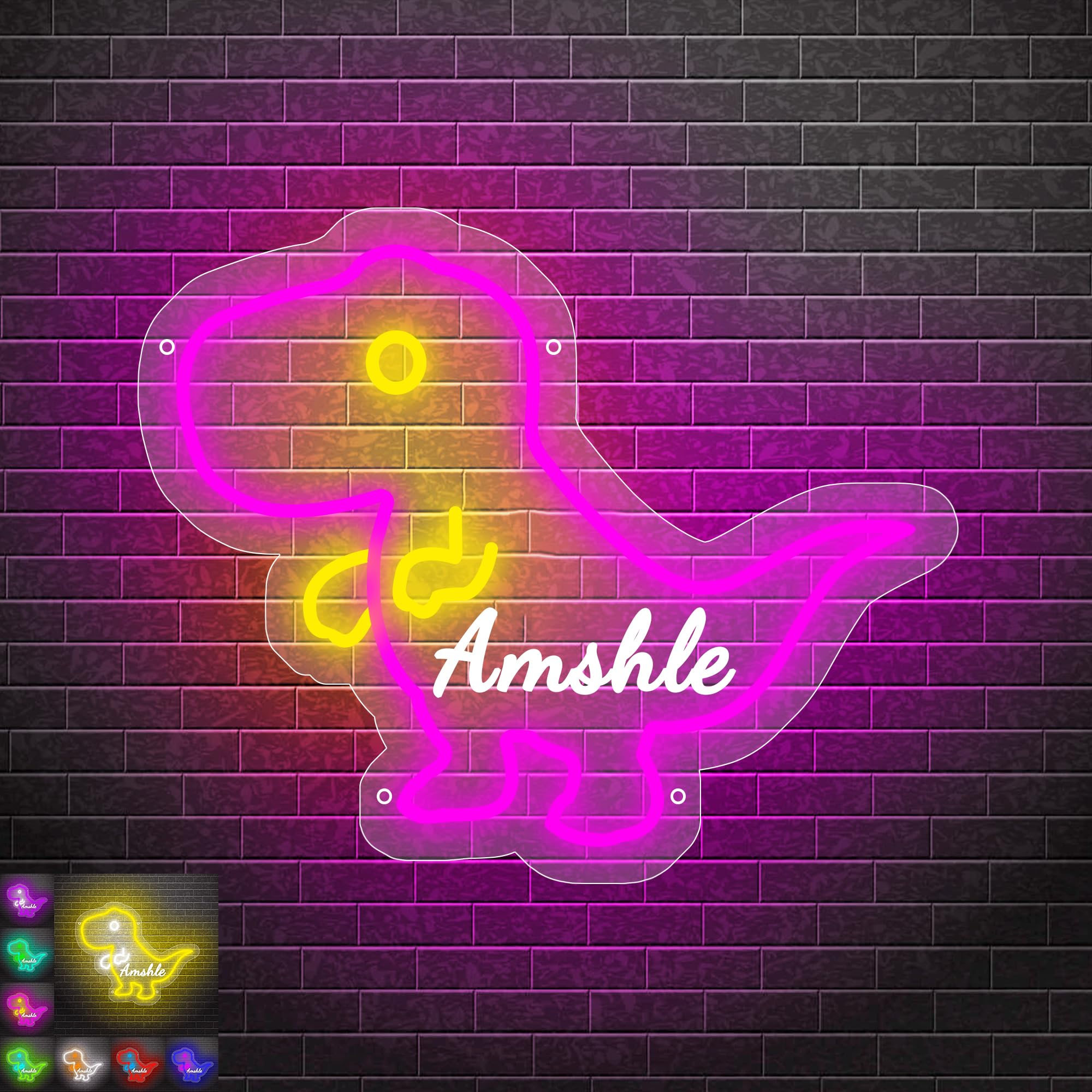 Custom Name Anime Dinosaur Neon Sign, Personalized Dinosaur Theme Acrylic Led Neon Light Sign Man Cave Bedroom Wall Decor, Christmas Holiday Birthday Gifts for Kids Boys Girls Dinosaur Lovers