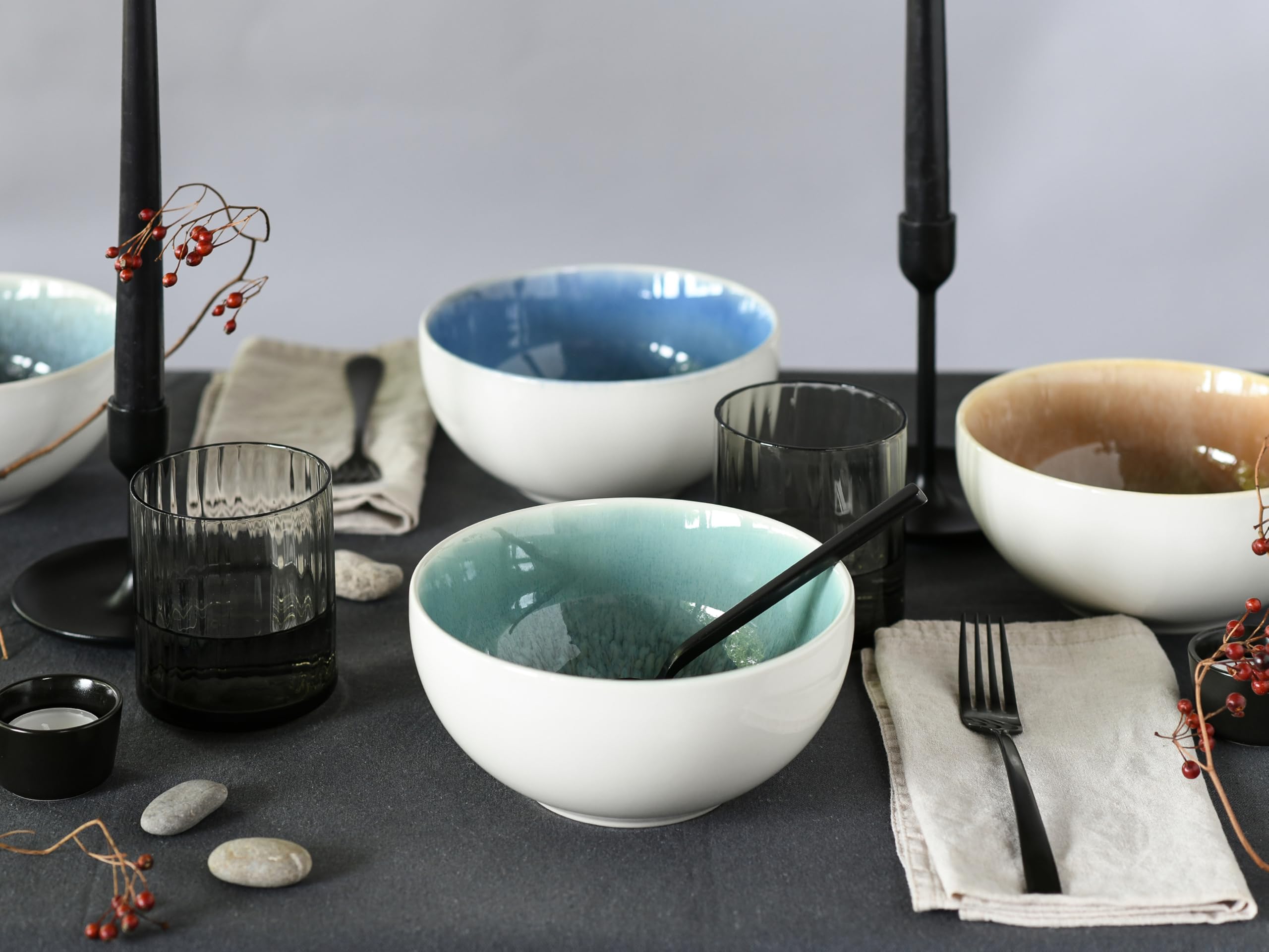 Service de table 4 pièces en grès CreaTable Caldera pour 4 personnes au micro-ondes