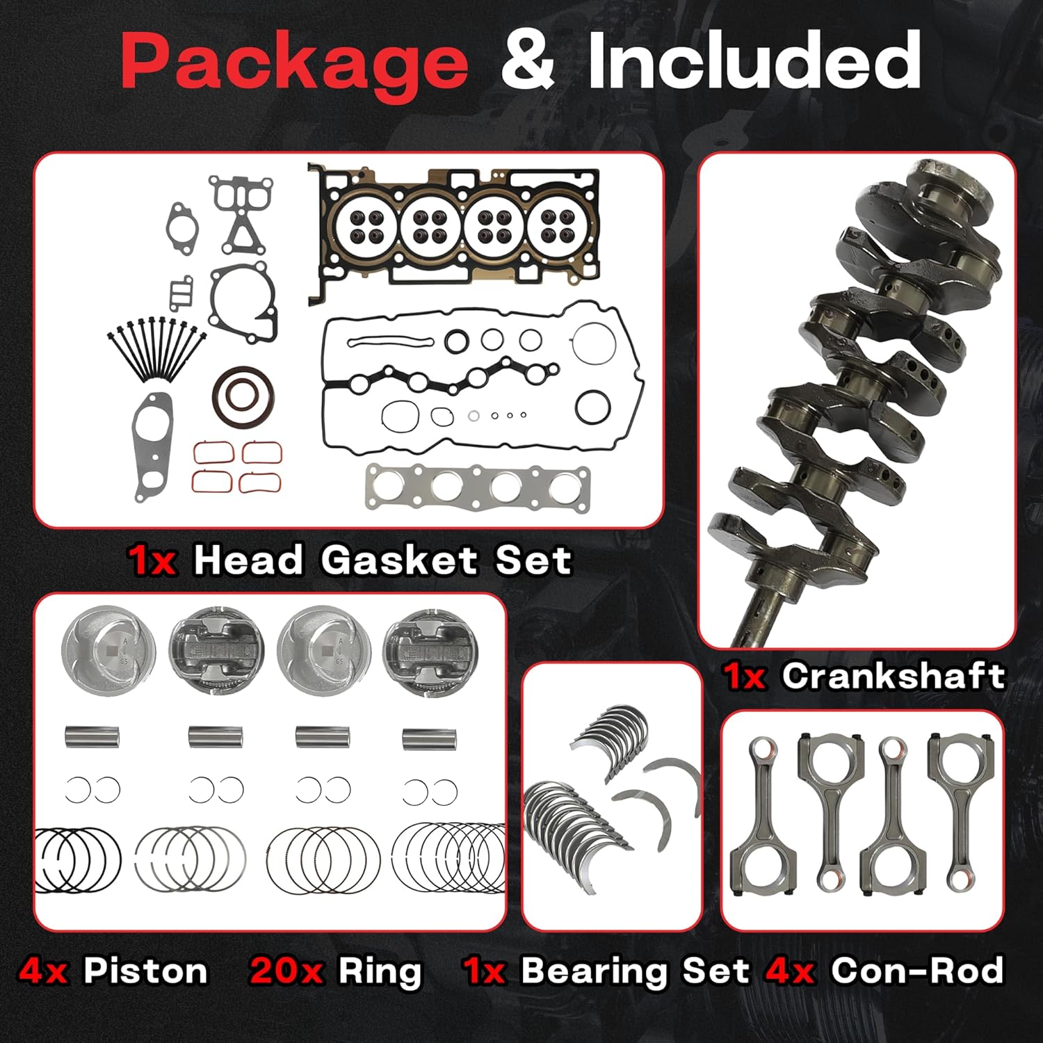 G4KJ 2.4 Engine Rebuild Overhaul Kit With Crankshaft & Piston & Connecting Rods Fit For Hyundai Tucson Santa Sonata Kia Sportage Optima Sorento 2.4L 2015-2021 Replace# 23111-2G200 23510-2G500