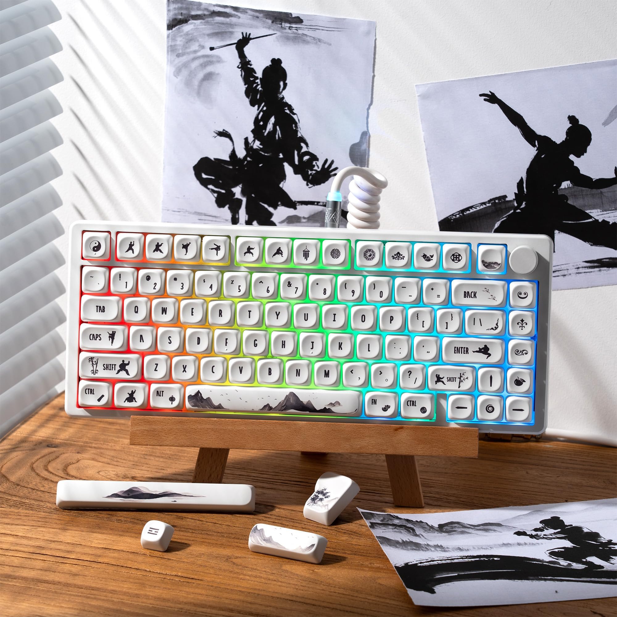 HITIME XVX Keycaps - White Cool PBT Keycaps, MOA Profile Key caps 60 65 75 100 Percent, Dye-Sublimation, Custom 140 Keys Set for 100%, 75%, 65%, 60% Mechanical Keyboard