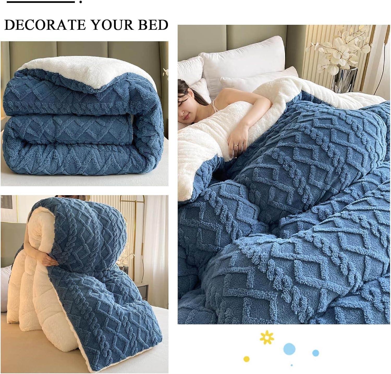 Quilt All Season Queen King Size Reversible Comforter Quilted Winter Warm Fluffy Plush Soft Breathable Comforter Machine Washable for Winter