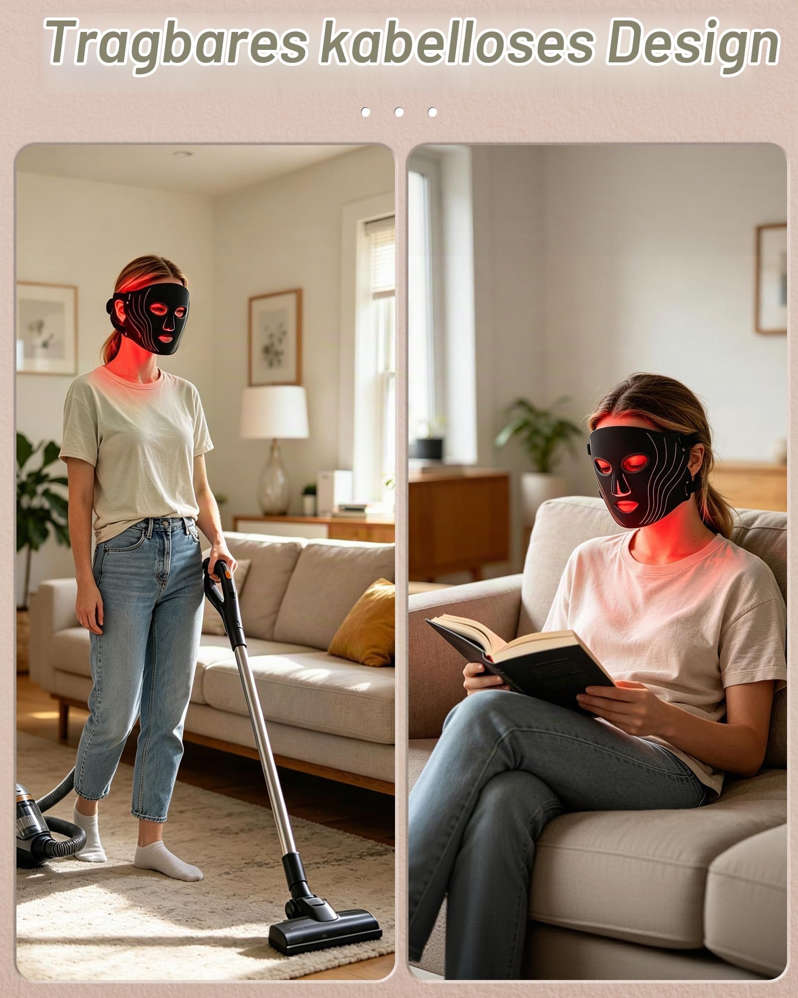 Rotlichttherapie für Gesicht, 4 Modi LED Gesichtsmaske, 2000mAh LED Gesichtsmaske Lichttherapie mit Fernbedienung, 850NM Infrarot/100 LEDs/Timer-Funktion für Zuhause & Reisen (Blau/Orange)