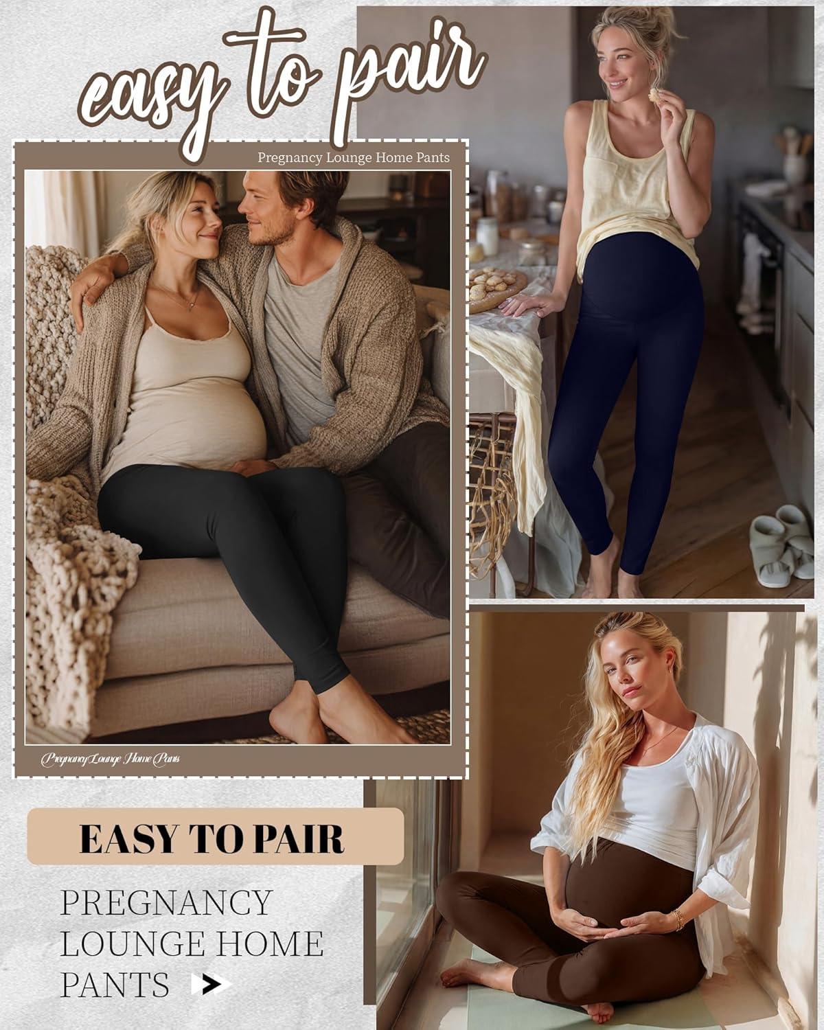 3 Pack Women's Maternity Pants Over The Belly Lightweight Stretchy Pregnancy Lounge Casual Soft Pajama Home Pants - Image 2