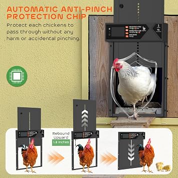 Large Automatic Chicken Coop Door Solar Powered 4000mAh High Capacity-Black