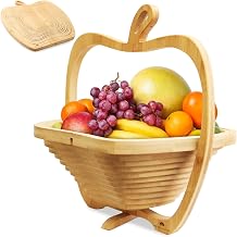 Bamboo Foldable Fruit Bowl Apple Shape Medium Size | Fruit & Vegetable Storage For Kitchen Countertop, Bamboo Fruit Basket, Tabletop Fruit Serving Bowl