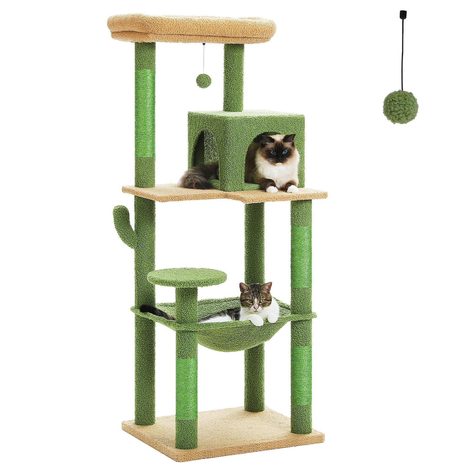 PETEPELA 56.3'' Tall Cat Tree for Indoor Cats, Cactus Cat Tower with