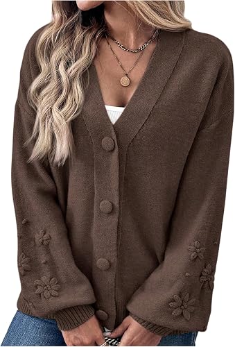 SOLY HUX Women's Floral Cardigan Sweater Button Down V Neck Long Sleeve Knitted 