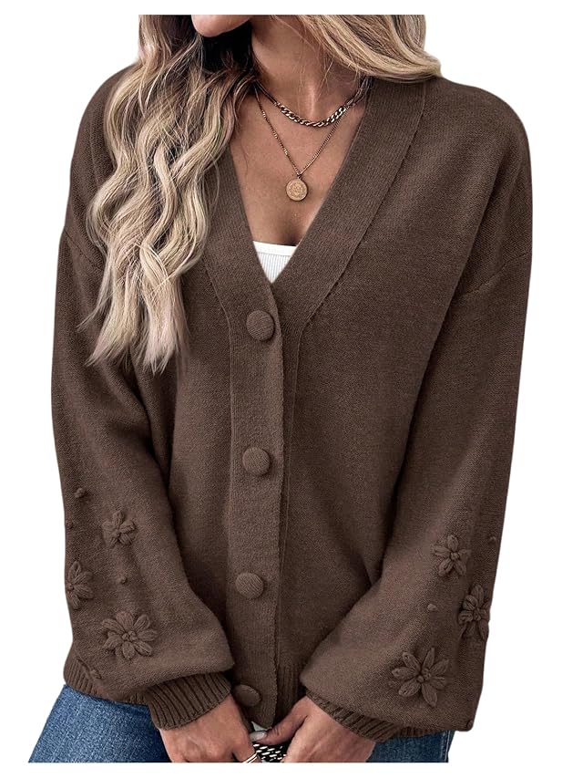SOLY HUX Womens Floral Cardigan Sweater Button Down V Neck Long Sleeve Knitted Sweaters