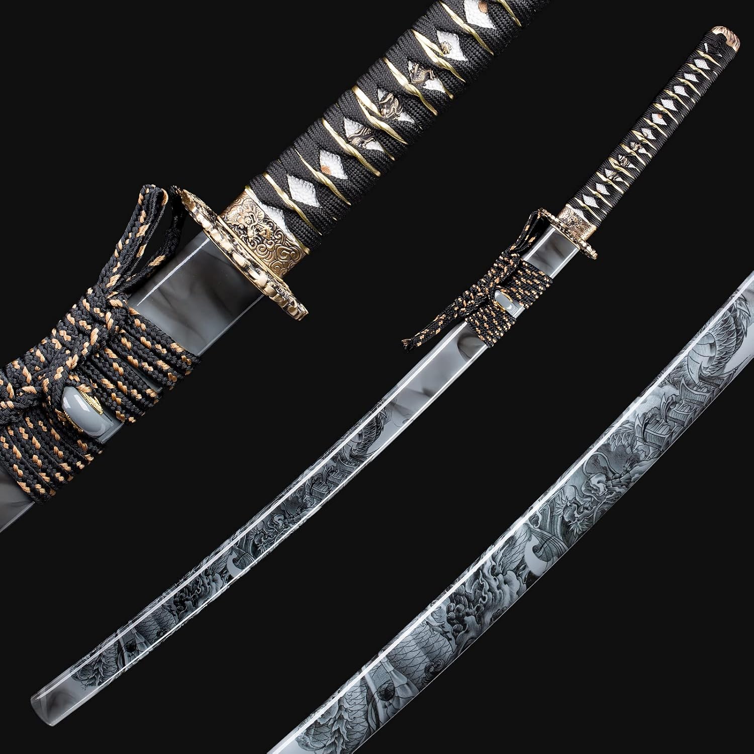 Handmade Katana,Japanese Samurai Sword Katana,Damascus Steel,T10 High Carbon Steel Clay Tempered,Full Tang,Razor Sharp,40.5-Inch (Dragon6-Damascus Hammer Back) - Image 5
