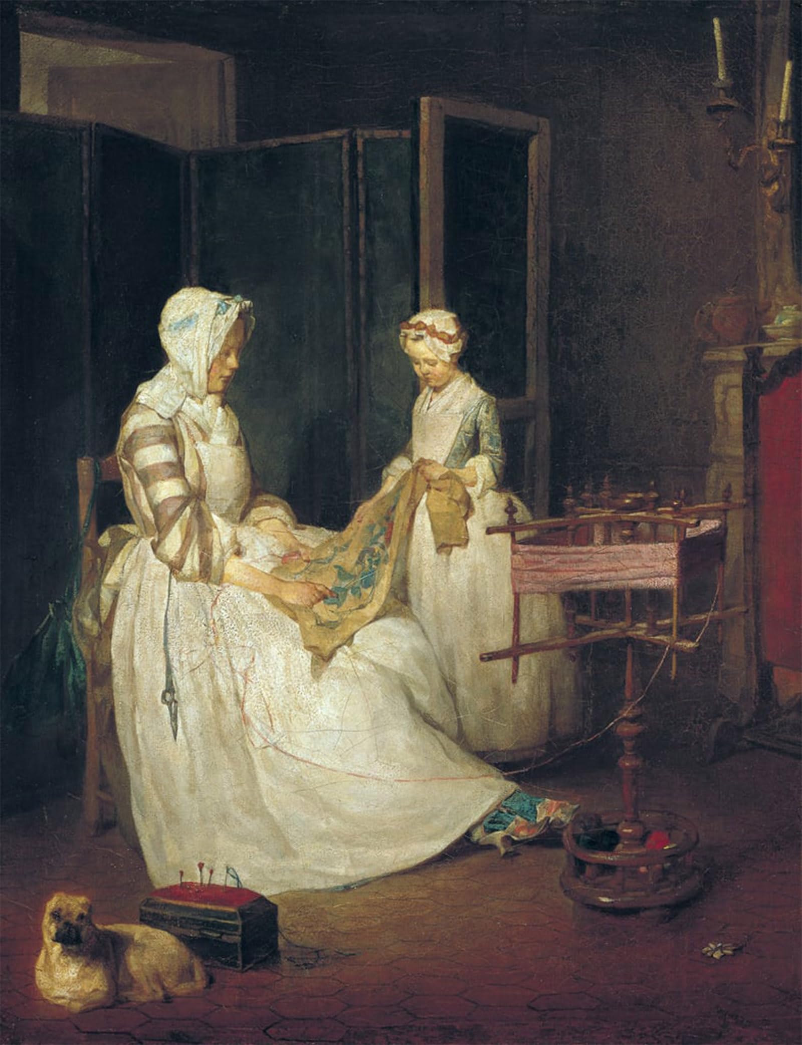 SERENDIPITP Retro Picture Poster Wall Art Pictures Painting the Diligent Mother by Jean Baptiste Simeon Chardin Wall Art Canvas Print for Wall Decor 60x90cm