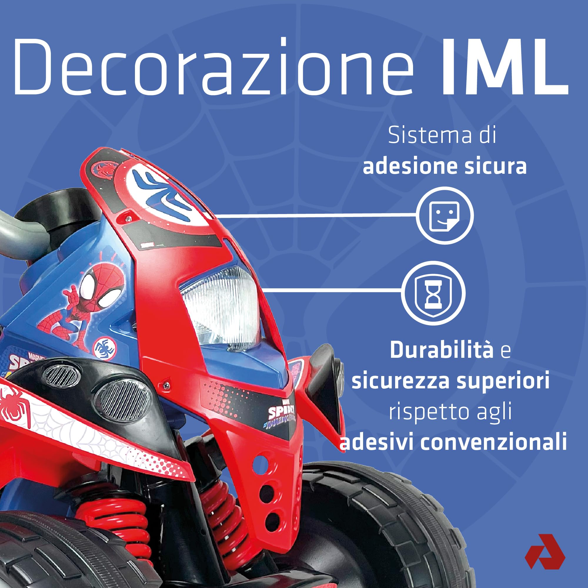 INJUSA - Quad Elettrico The Beast Spidey per Bambini 2-4 Anni, Batteria 12V, Pedale Acceleratore, Freno Elettrico, Retromarcia, Ruote Larghe in Plastica, Velocità 5-6 km/h, Blu