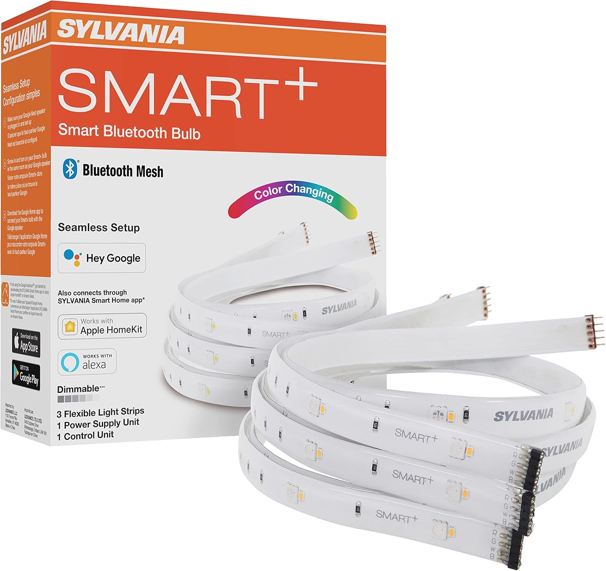 SYLVANIA Smart (3) 2ft Bluetooth Mesh Indoor LED Flex Light Strip Starter Kit for Alexa/Google/Apple HomeKit, RGBTW Full Color, Dimmable, Accessories Included - 1 Pack (75575)