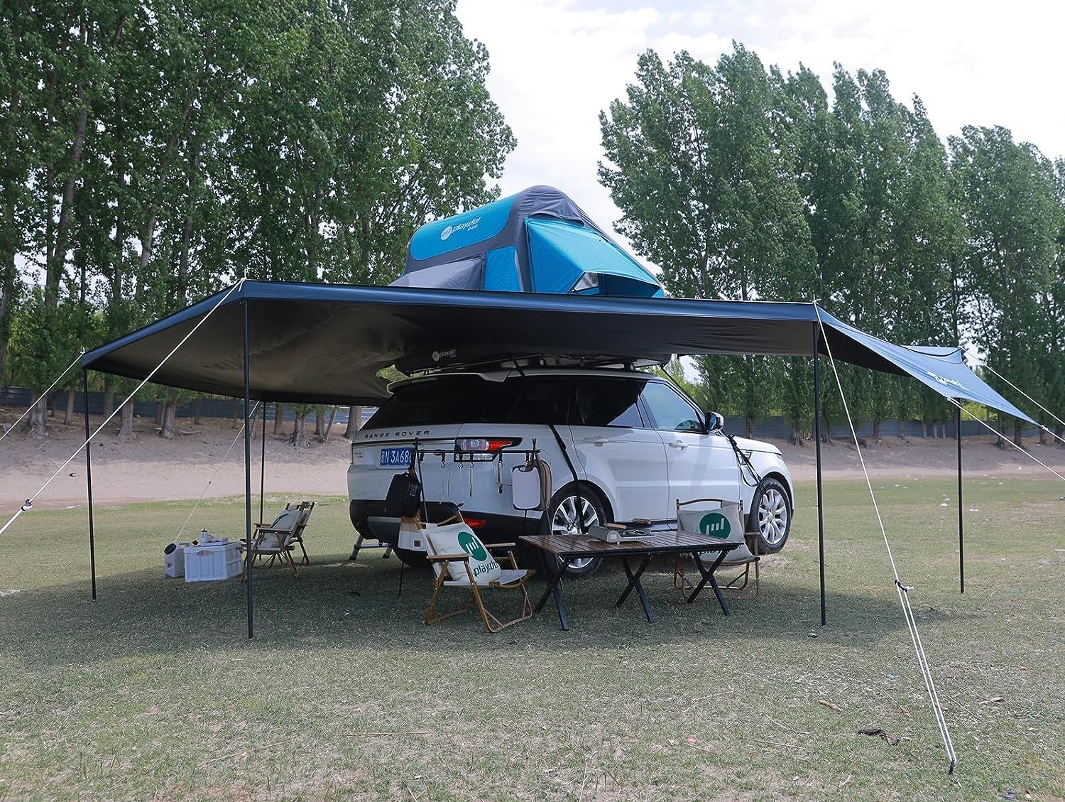 Tente Toit De Voiture ImperméAble Tente Gonflable Camping Tente Voiture Glamping 2 Portes 1 FenêTre 1 Lucarne 220x160x136cm pour 2 Personnes