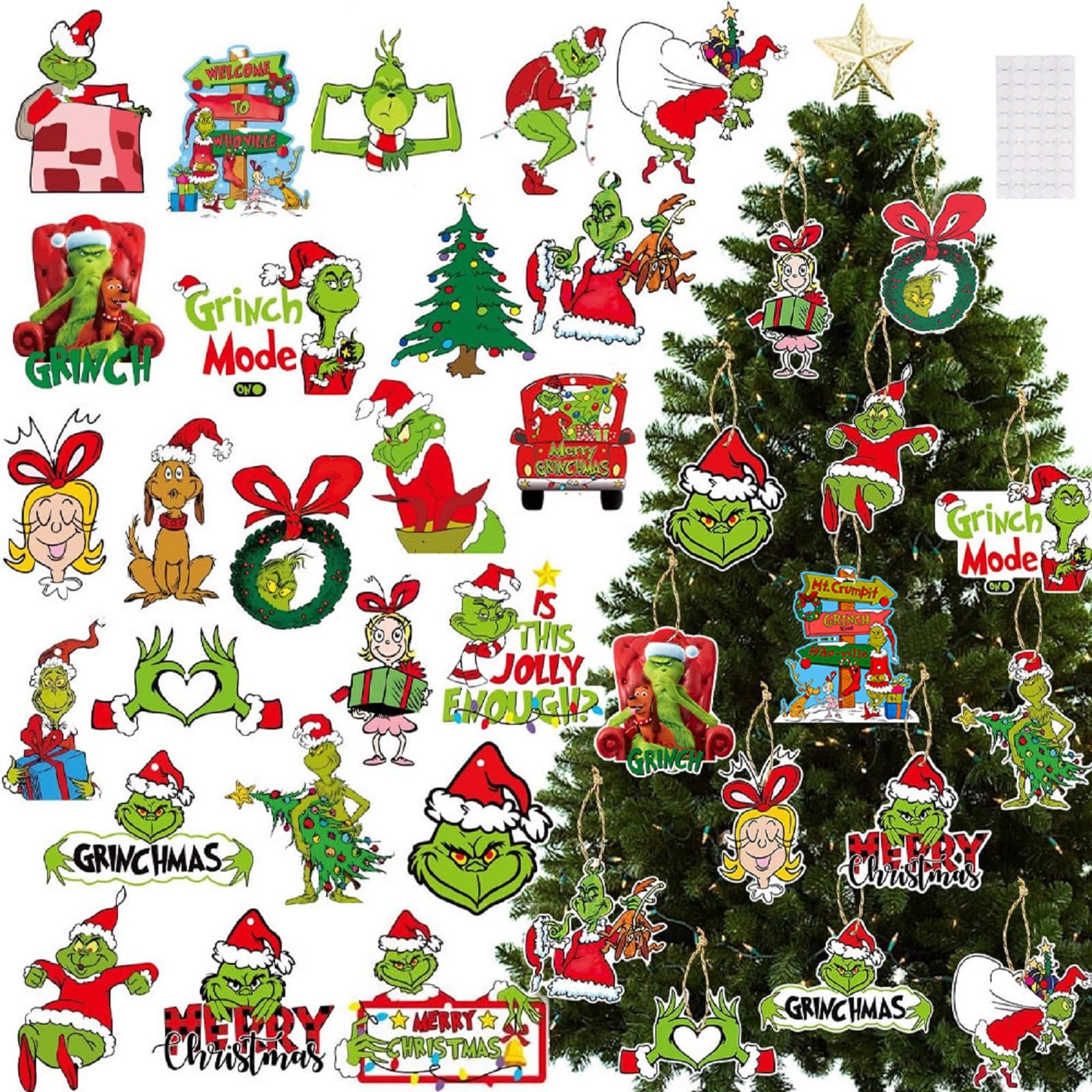 Decoraciones Navideñas de Grinch, Adornos de Grinch Colgantes, Decoraciones de Arbol de Navidad, 24PCS Adorno Colgante para Árbol de Navidad Decoracion Navidad Hogar
