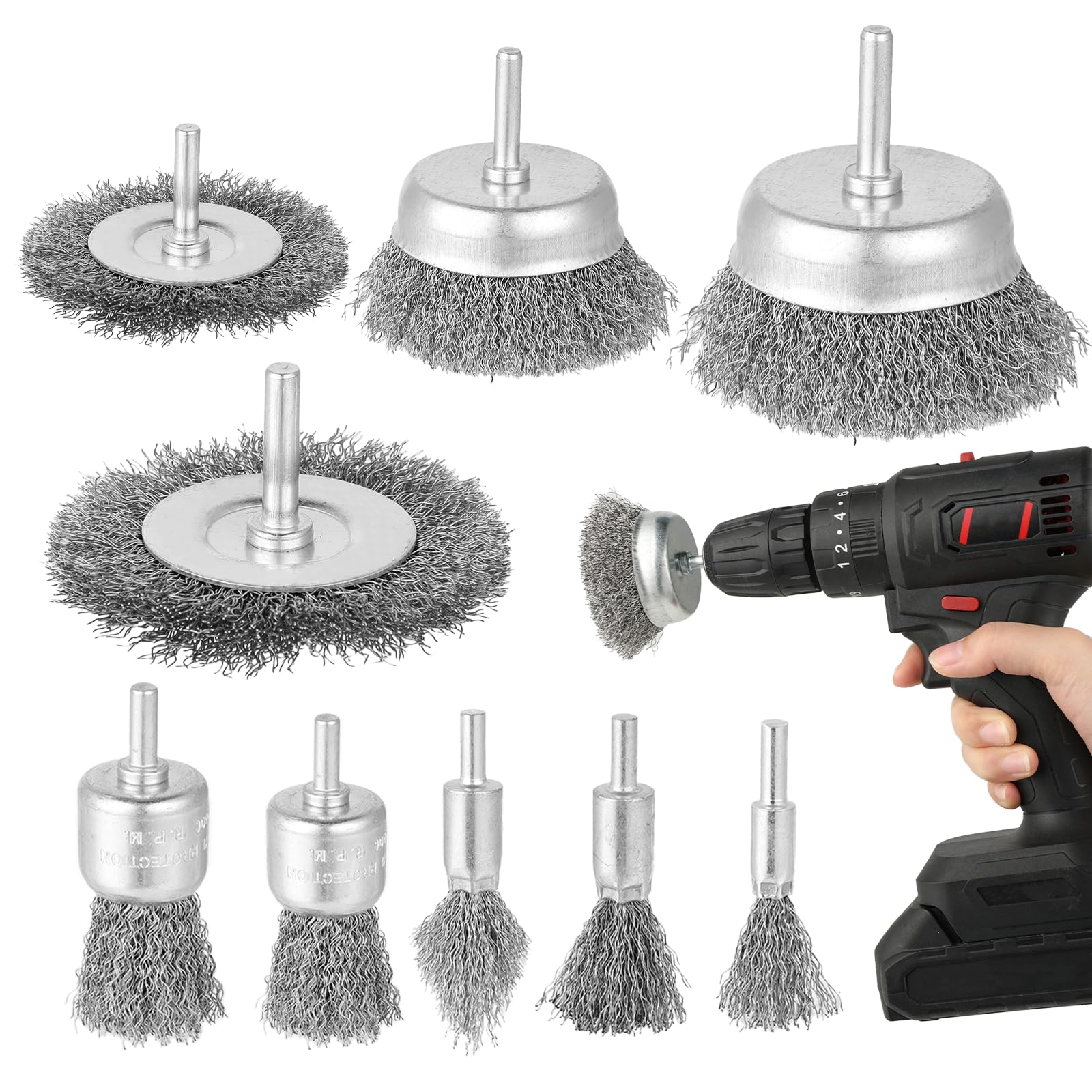 9 Drahtbürsten Set – Topfstahlbürsten Vermessingt Für Bohrmaschine & Akkuschrauber