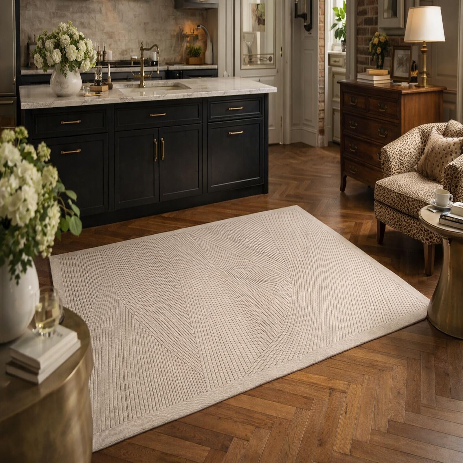 Tapis de balcon et salon lavable facile à nettoyer motif abstrait moderne