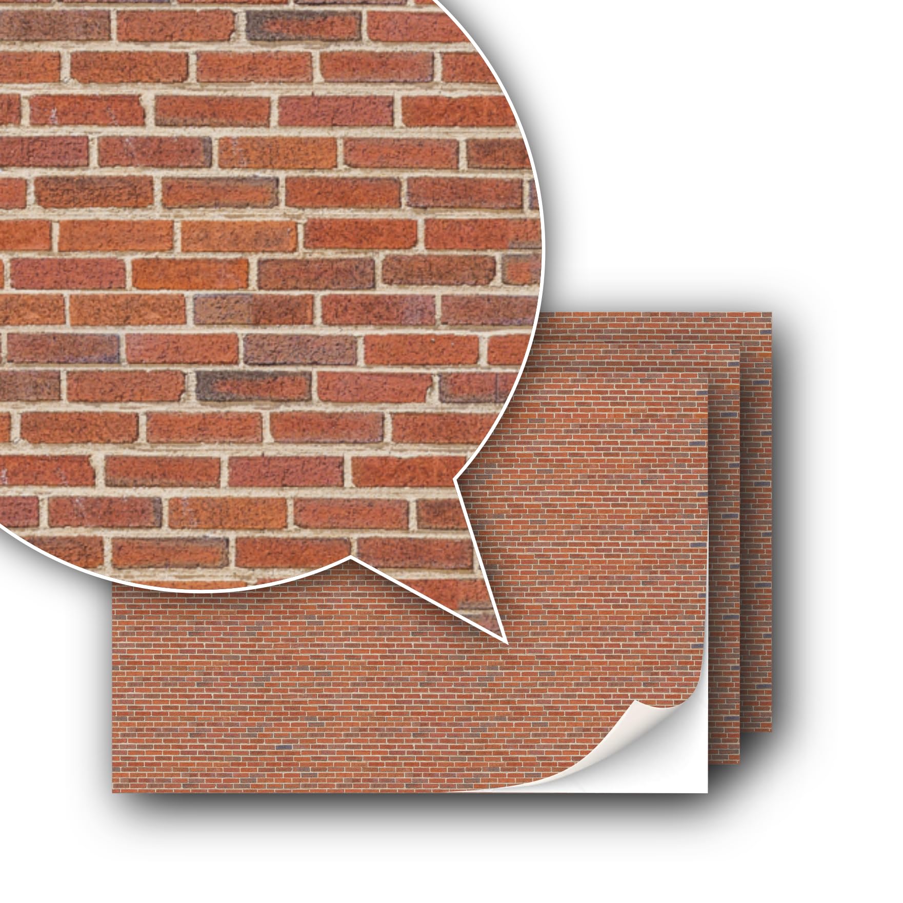 3 Blatt Selbstklebende Dekorfolie Wandverkleidung für Modellbau im Maßstab 1:87 Spur H0 (UK: 3,5mm Scale) (Roter Klinker) - 2