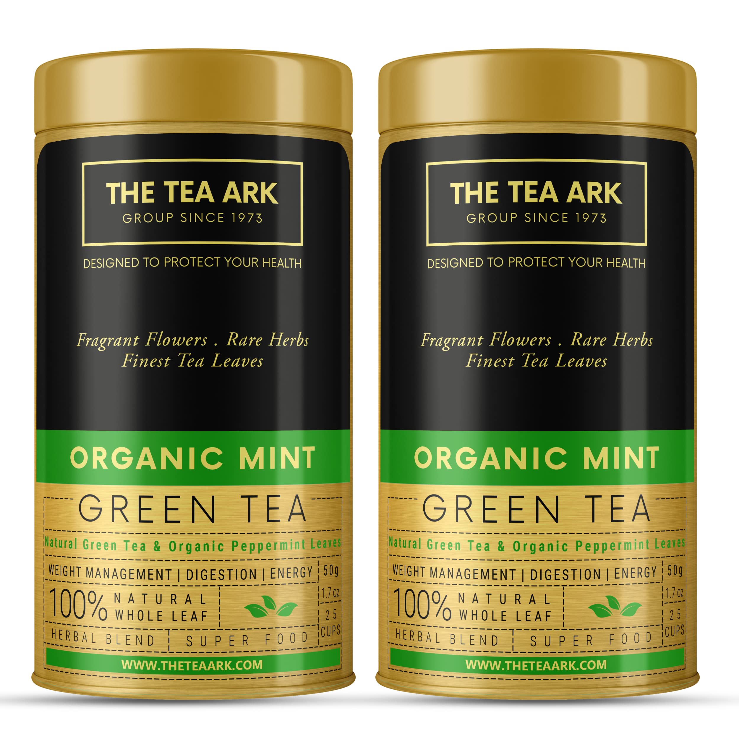 The Tea Ark Mint Green Tea, Natural Herbal Loose Green Tea Tin for Weight Management, Digestion Support, Energy Booster for Women Men, 50g Tin (2 Pack)