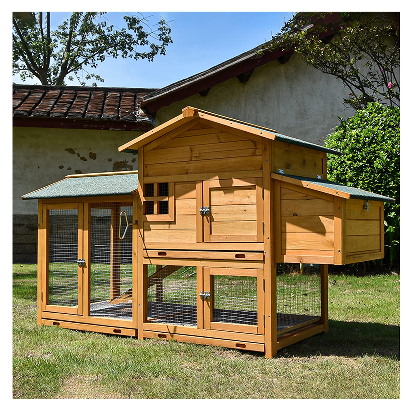 2-Tier Chicken Coop Indoor/Outdoor, Bunny Run Cag W/Ample Activity Areas Elevated Restroom, Double Story Small Animal Pens Hutches (Color : B, Size : 173x78x103cm)