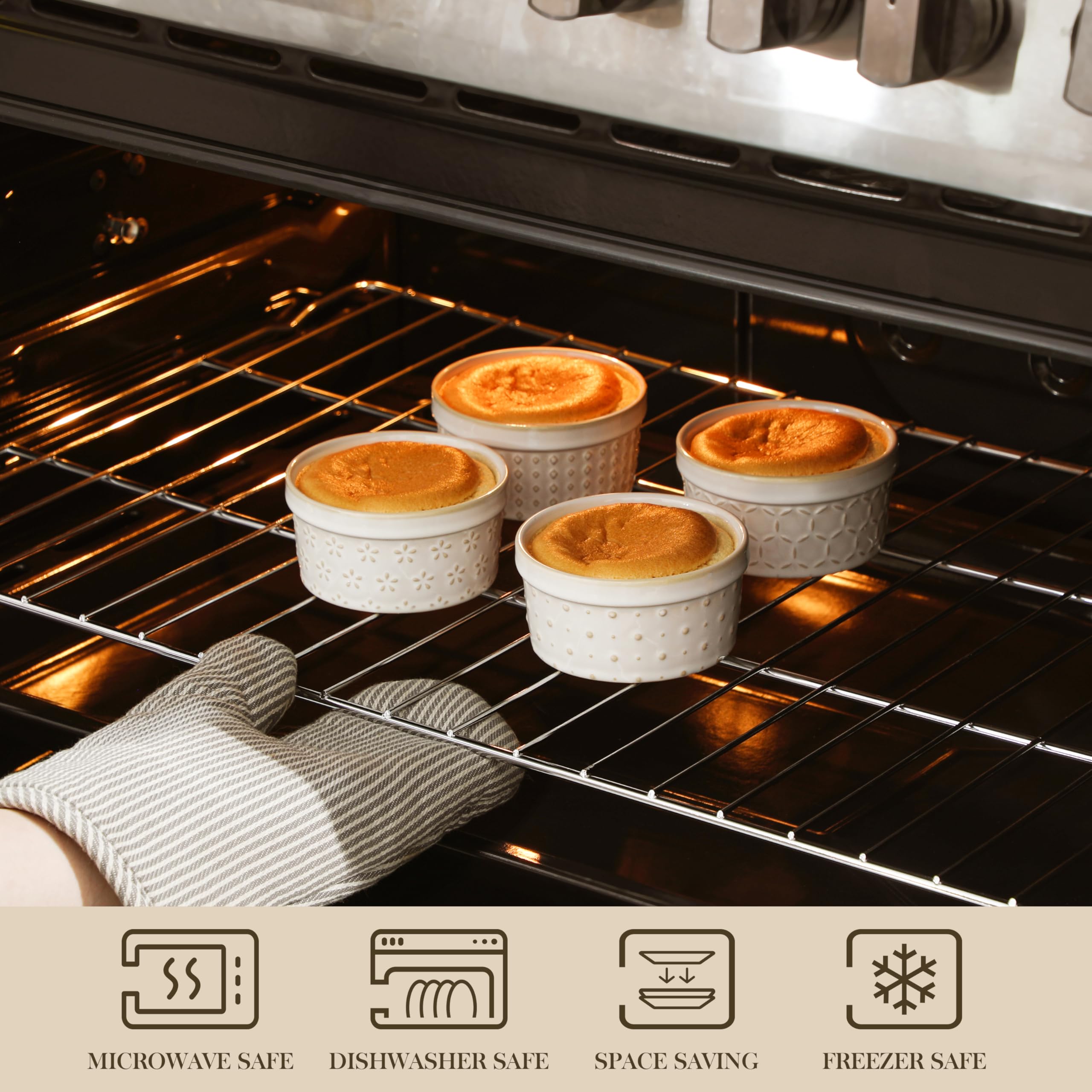 MALACASA Ramekins 6 Oz Oven Safe, Ceramic Creme Brulee Souffle Dishes - Image 4