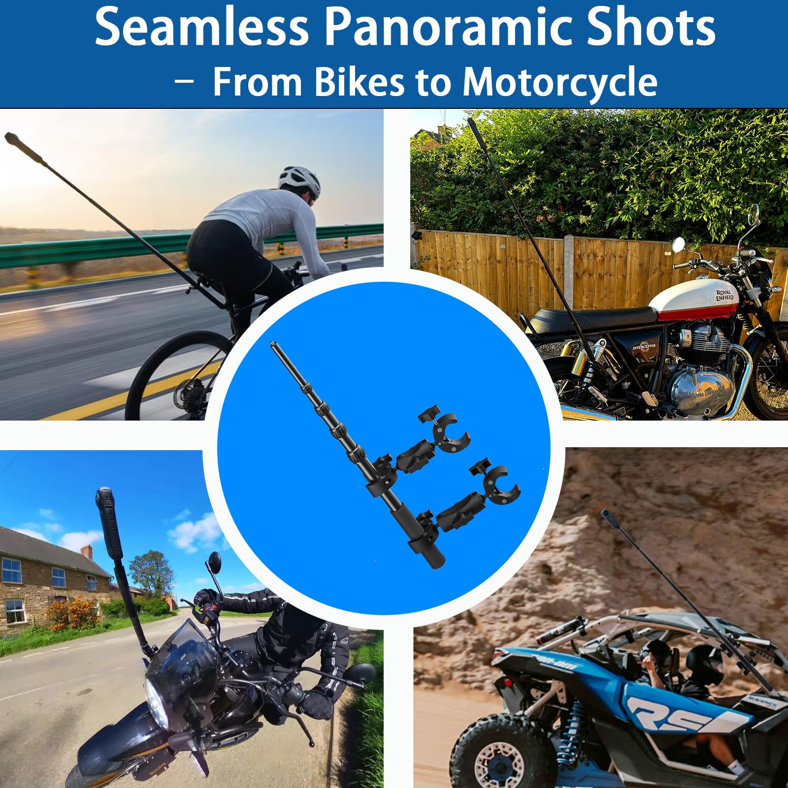 Motorcycle Camera Mount for Insta360 X5 X4 - Bike Handlebar Clamp with 59 Extendable Selfie Stick - Universal Fit for Insta360 X3X2ONE RS & GoPro Accessories product thumbnail 7