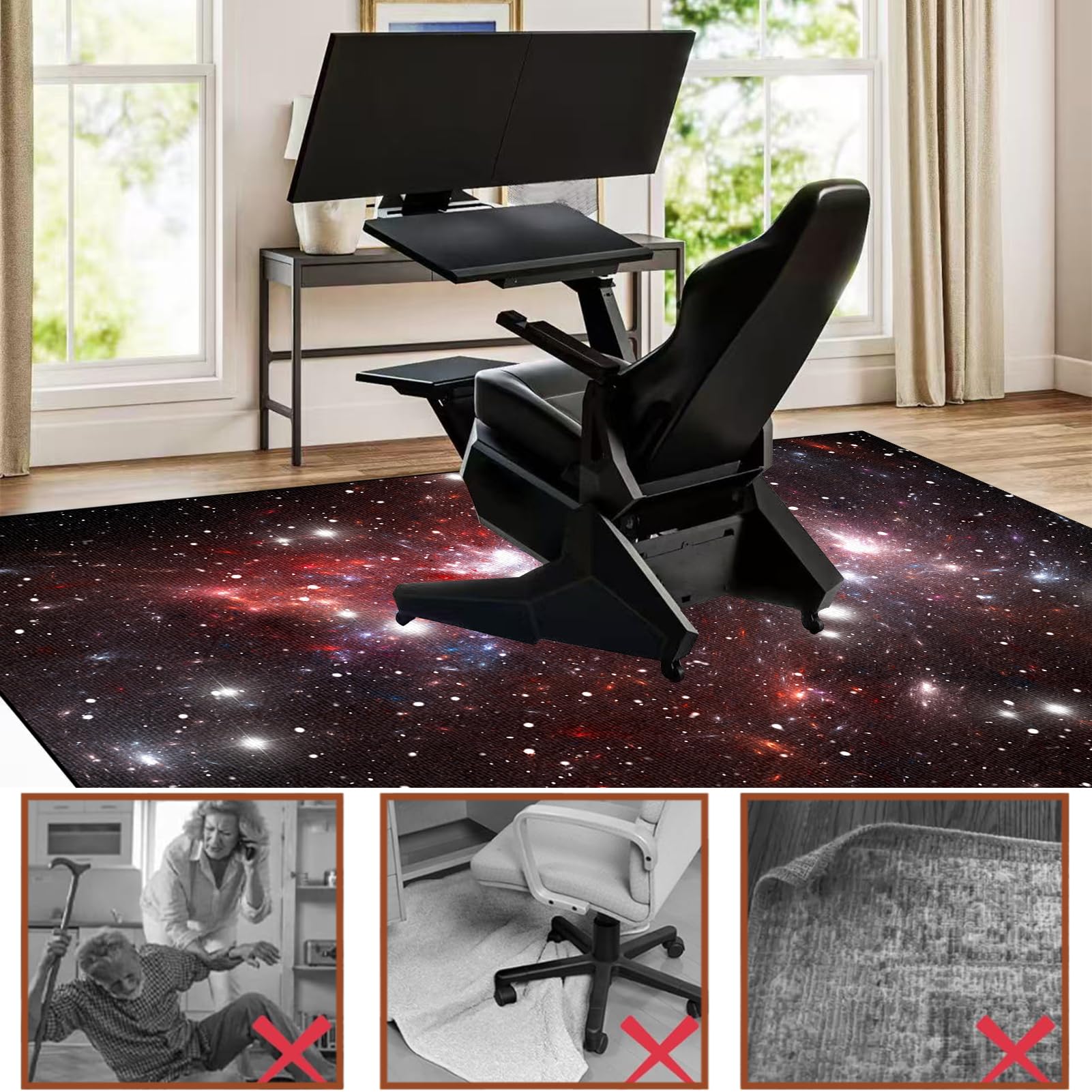 Mata pod fotel gamingowy do biura i podłóg z twardego drewna, wytrzymała mata ochronna na krzesło do toczenia, 90 x 120 cm, antypoślizgowy dywan do gier na twardą i płytkową podłogę, mata na biurko