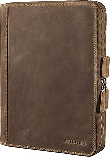 STILORD 'Ferris' Portfólio de couro A4 vintage XL pasta para documentos capa de portátil 13,3 polegadas porta documentos de couro pasta conferência pele genuína, Castanho - Médio, Malas