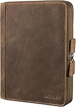 STILORD 'Ferris' A4 Leather Conference Folder XL Vintage Case for 13.3 Inch Computer Folder Men Women Portfolio Notebook Holder Genuine Leather, Medium Brown, Briefcase