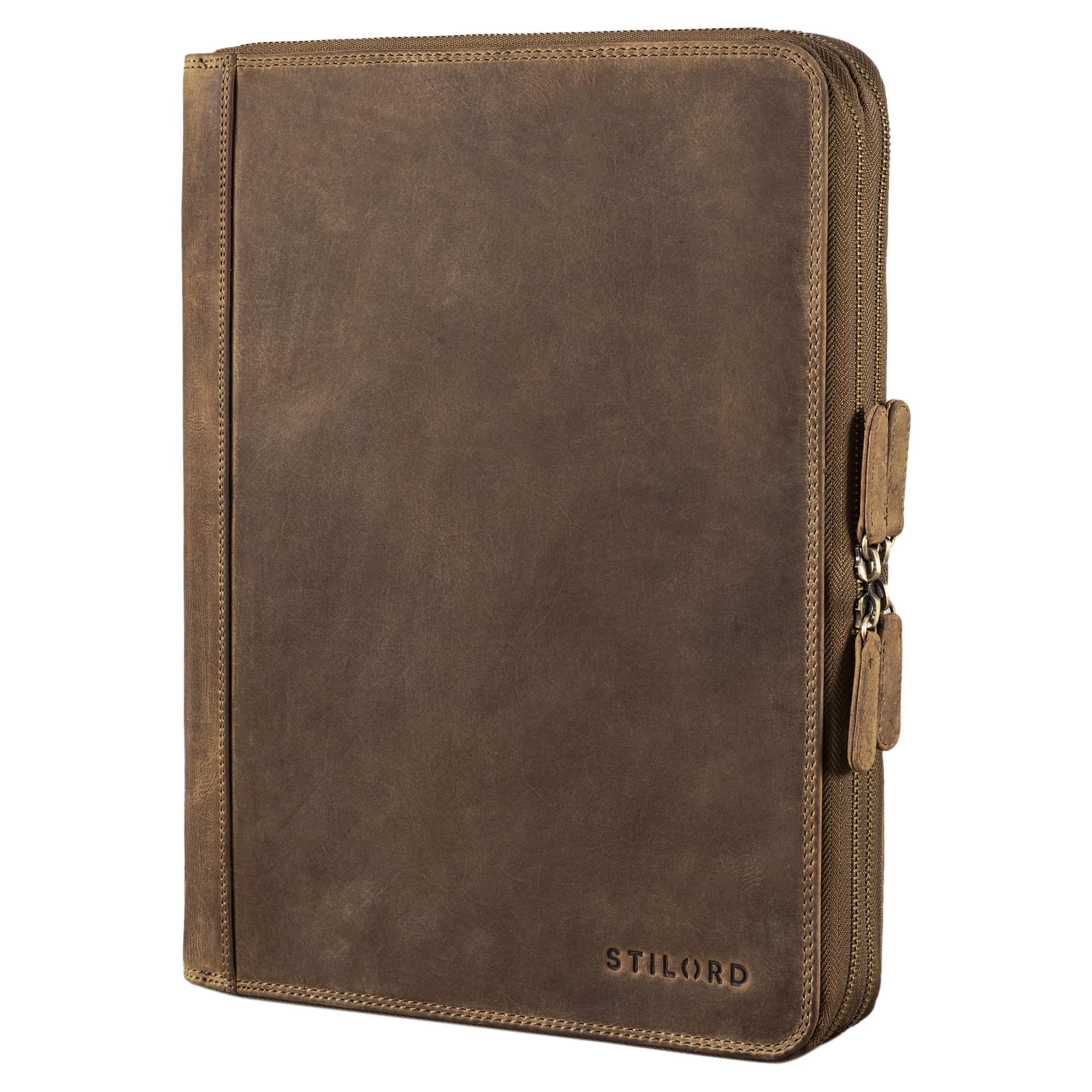 STILORD 'Ferris' Vintage Leder Dokumentenmappe - Perfekt für Arbeit, Büro & Meetings - Konferenzmappe XL für 13,3 Zoll MacBook, Farbe:mittel - braun