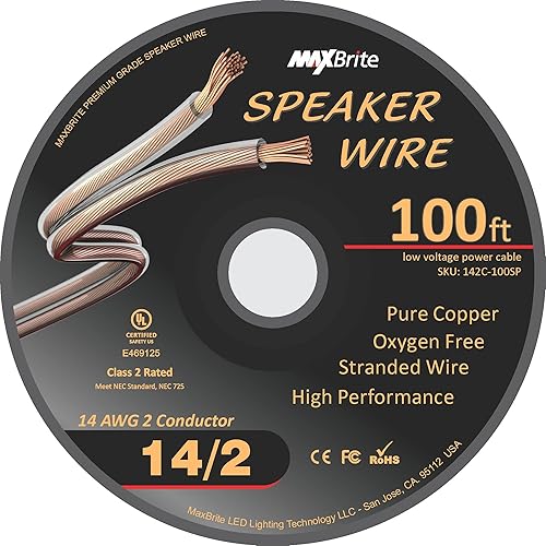 Miniatura 4 de Cable de altavoz de calibre 14 de alto rendimiento, cobre puro sin oxígeno, certificación UL Clase 2 (carrete de 100 pies)