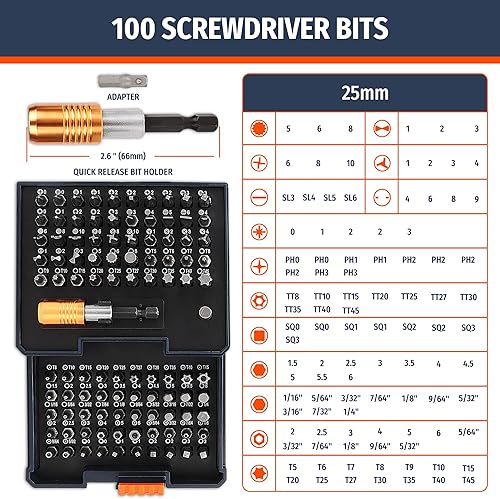 Miniatura 9 de PRIDE&CRAFT Juego de puntas de destornillador de 102 piezas con soporte de brocas de liberación rápida de 14 pulgadas, juego de puntas de