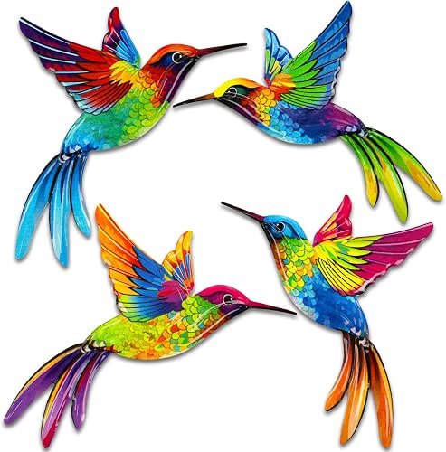 ULENDIS 4 Pack Metal Hummingbird Wall Art Decor, 3D Colorful