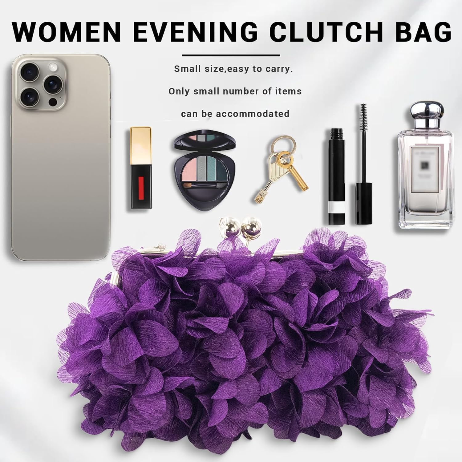 Women Elegant Evening Purse, Small Floral Clutch Bag with Detachable Chain for Wedding, Party, Prom - Image 4