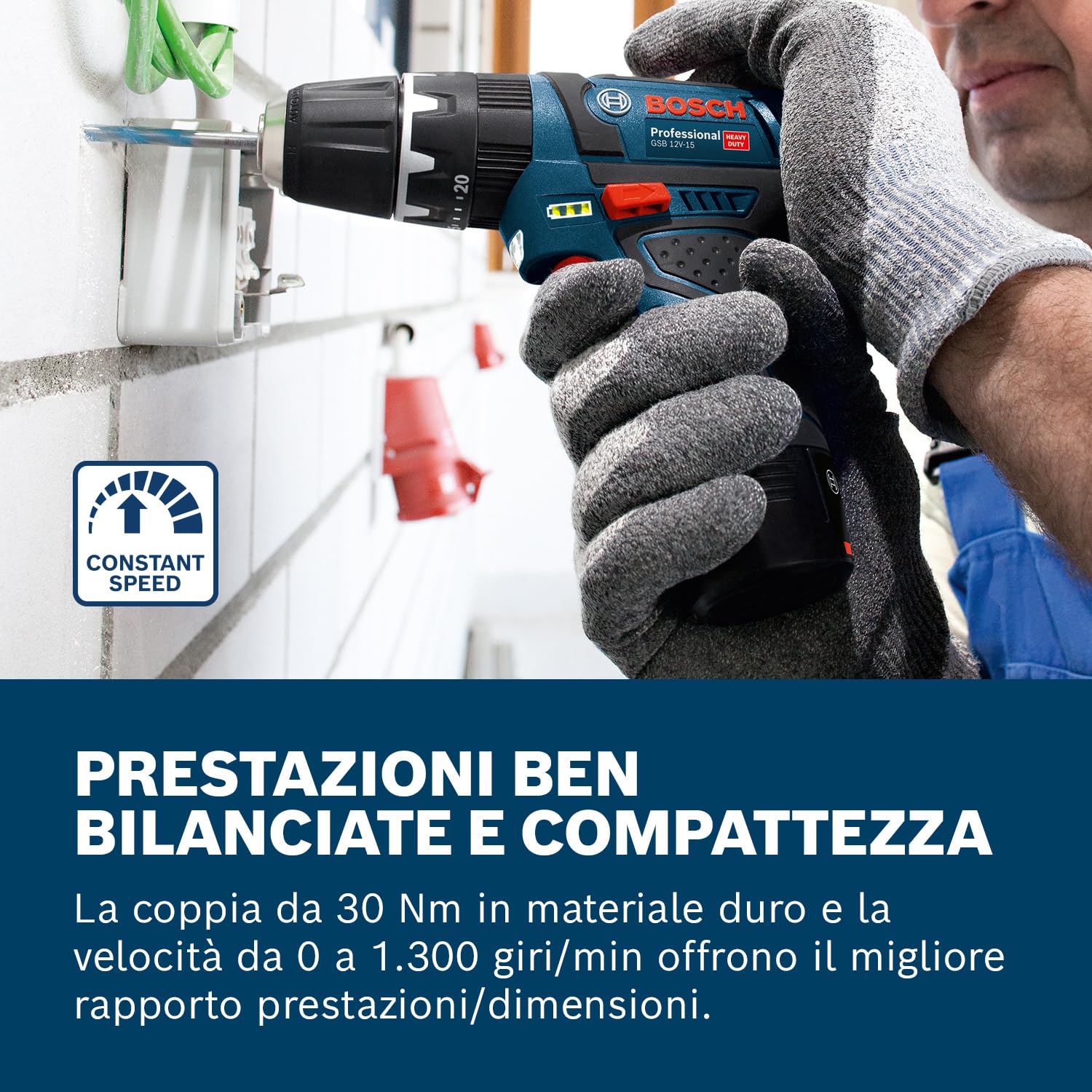 Bosch Professional 12V System Trapano-avvitatore con percussione a batteria GSB 12V-15 (incl. 2 batt. da 2.0Ah, caricabatteria, set di bit da 10 pz., valigetta professionale)
