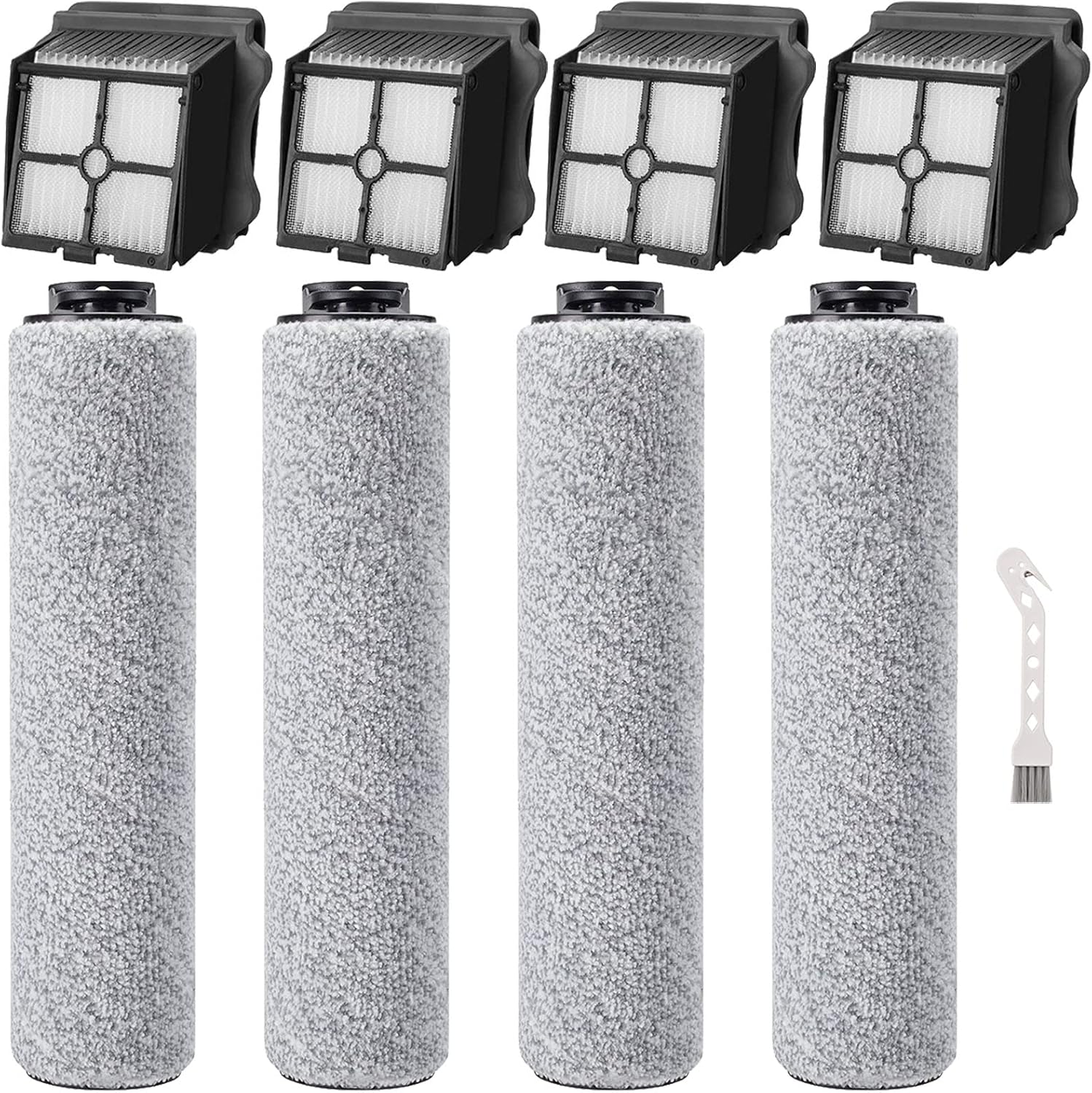 LesinaVac Replacement Brush Roller and Vacuum Filter Compatible with iFloor 3 and iFloor One S3 Cordless Wet Dry Vacuum Cleaner (4 Brush Roller+4 Filters)