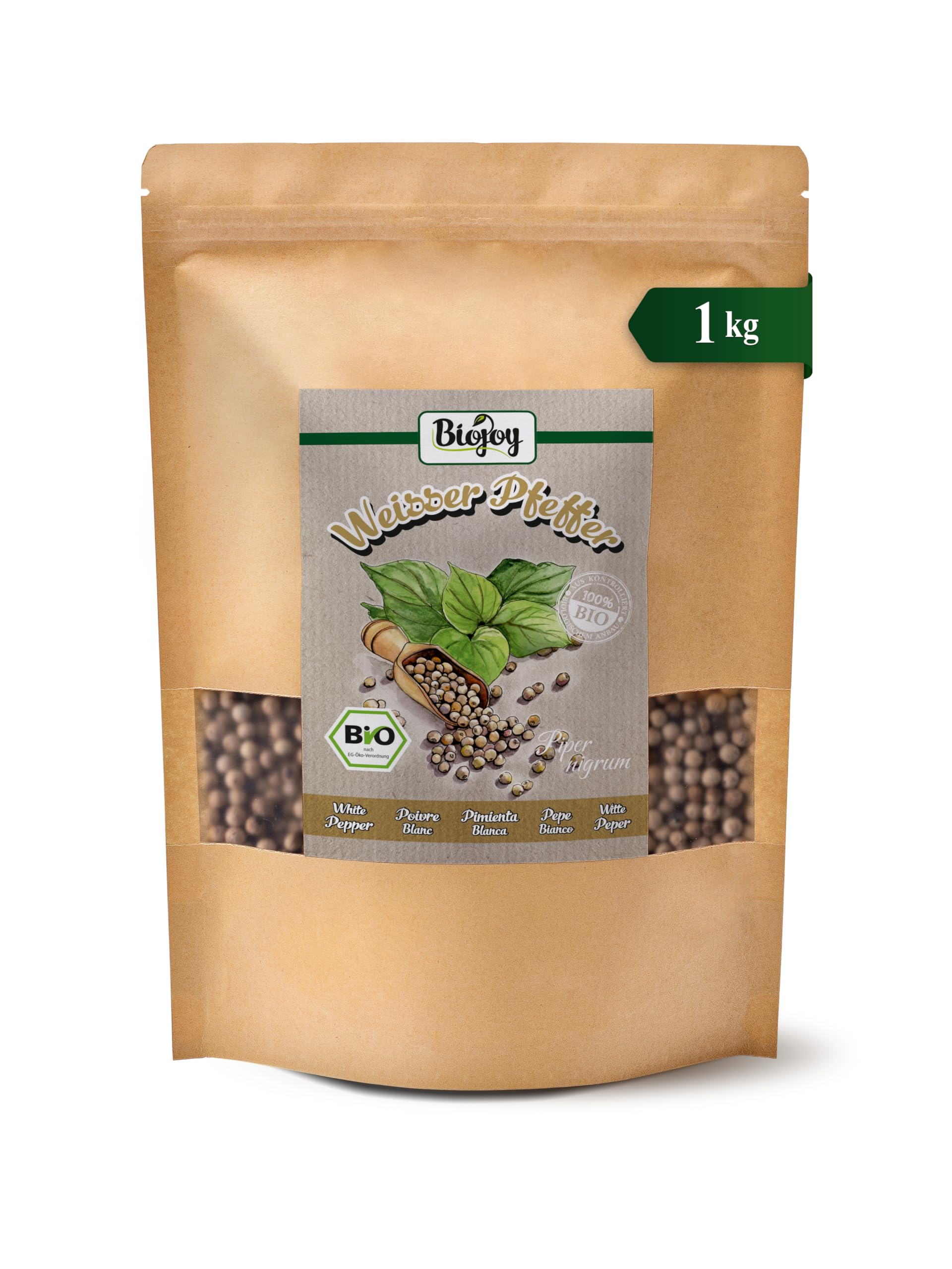 Biojoy BIO Pieprz biały cały, ziarna do młynka, 1 kg