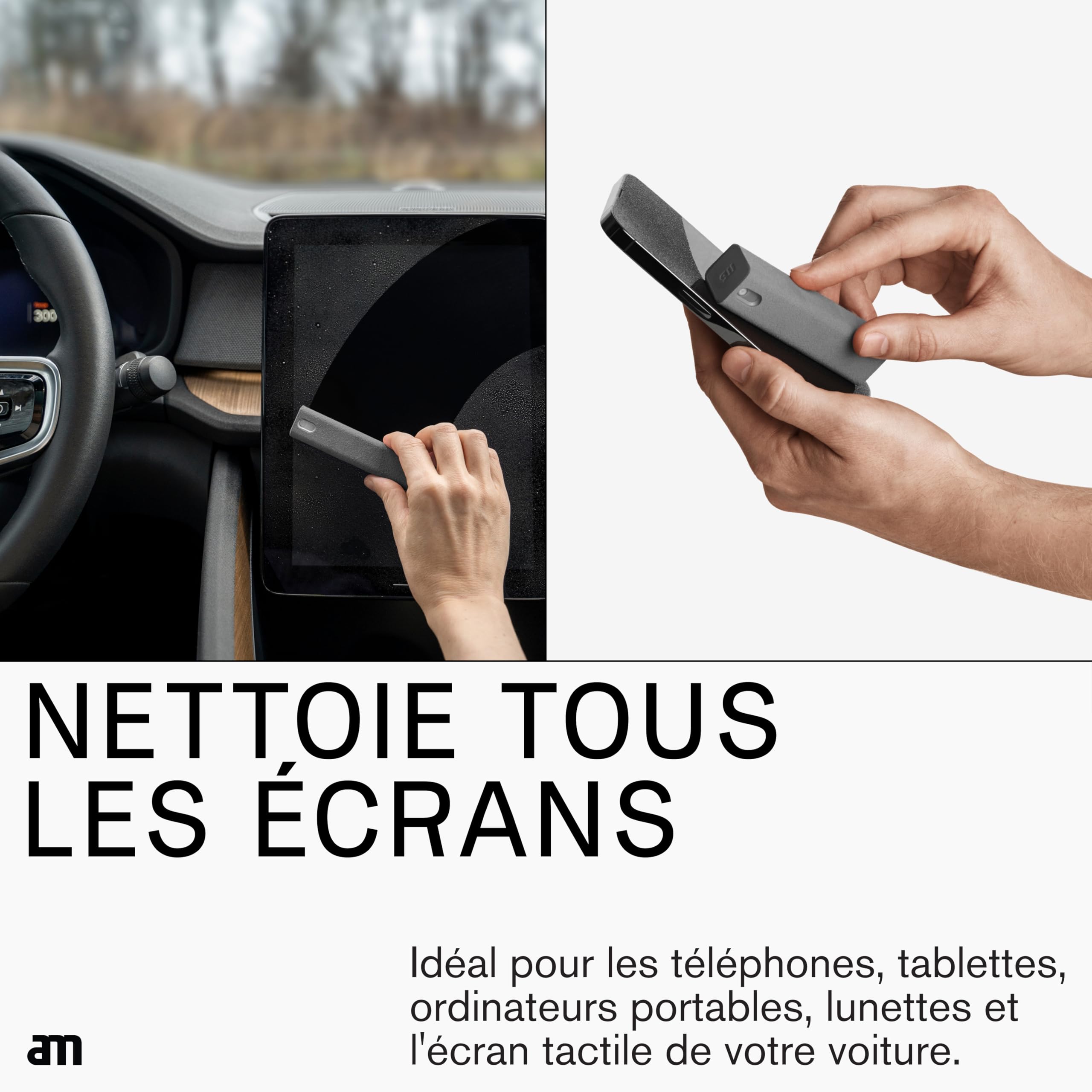 am Nettoyant Écran Portable 2 en 1 Chiffon Microfibre - 10,5 ml - Kit Nettoyage Voiture Pour Smartphones, Lunettes, Tablettes, Écrans TV et Ordinateur, Noir, Gris, Gris Clair, Vert, Bleu, 5 Pack