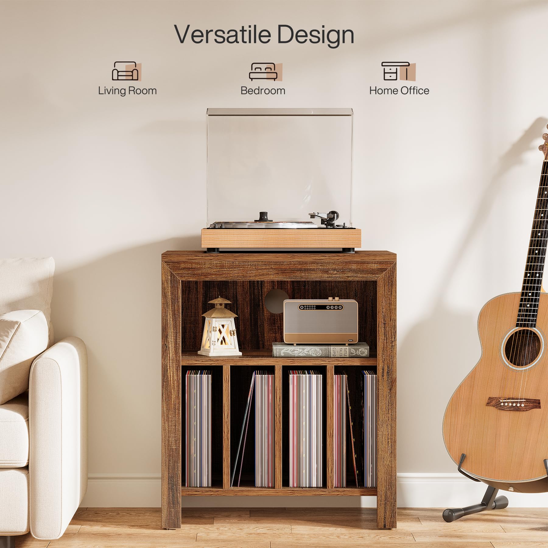 Tribesigns Table d'appoint 3 étages pour tourne-disques, table d'appoint, pour disques vinyles, industriel, marron rustique