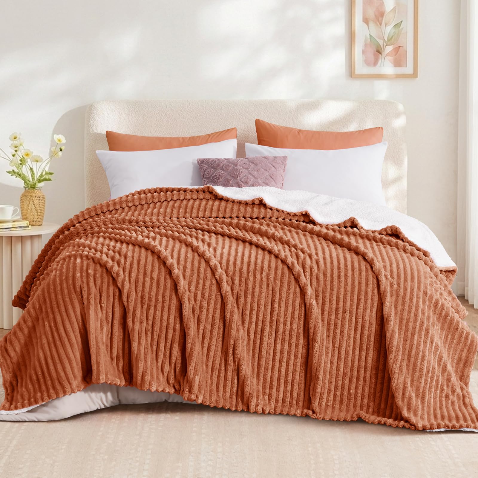 Aisbo Sherpa Fleece Throws for Sofas King Size - Bed Blanket,Terracotta — image 1