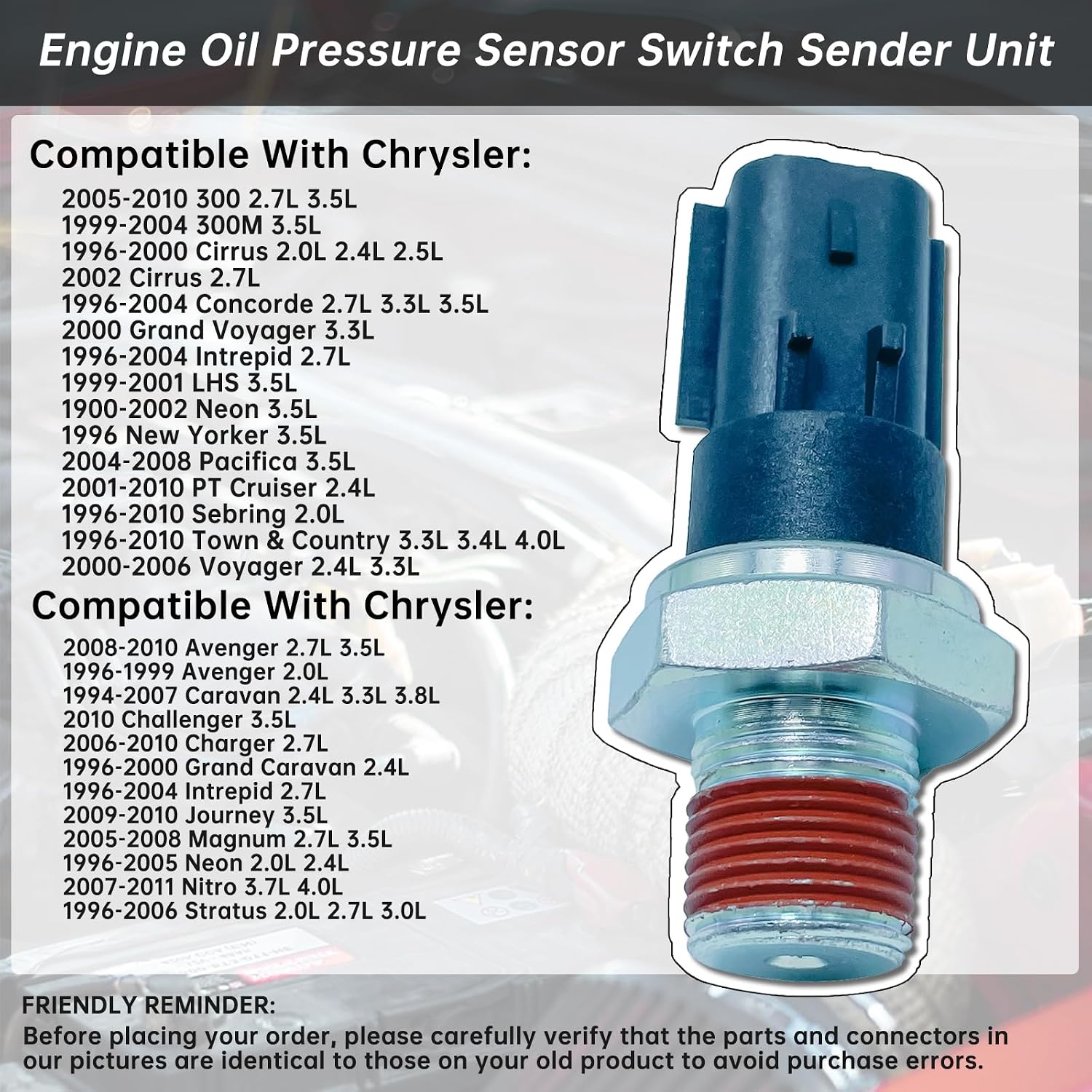5149098AA Engine Oil Pressure Sensor Compatible with Dodge Neon, Nitro, Chrysler 300, Cirrus, Concorde, Pacifica, Sebring, Jeep Wrangler – Replaces 4608303AB, 4609026, 4687649
