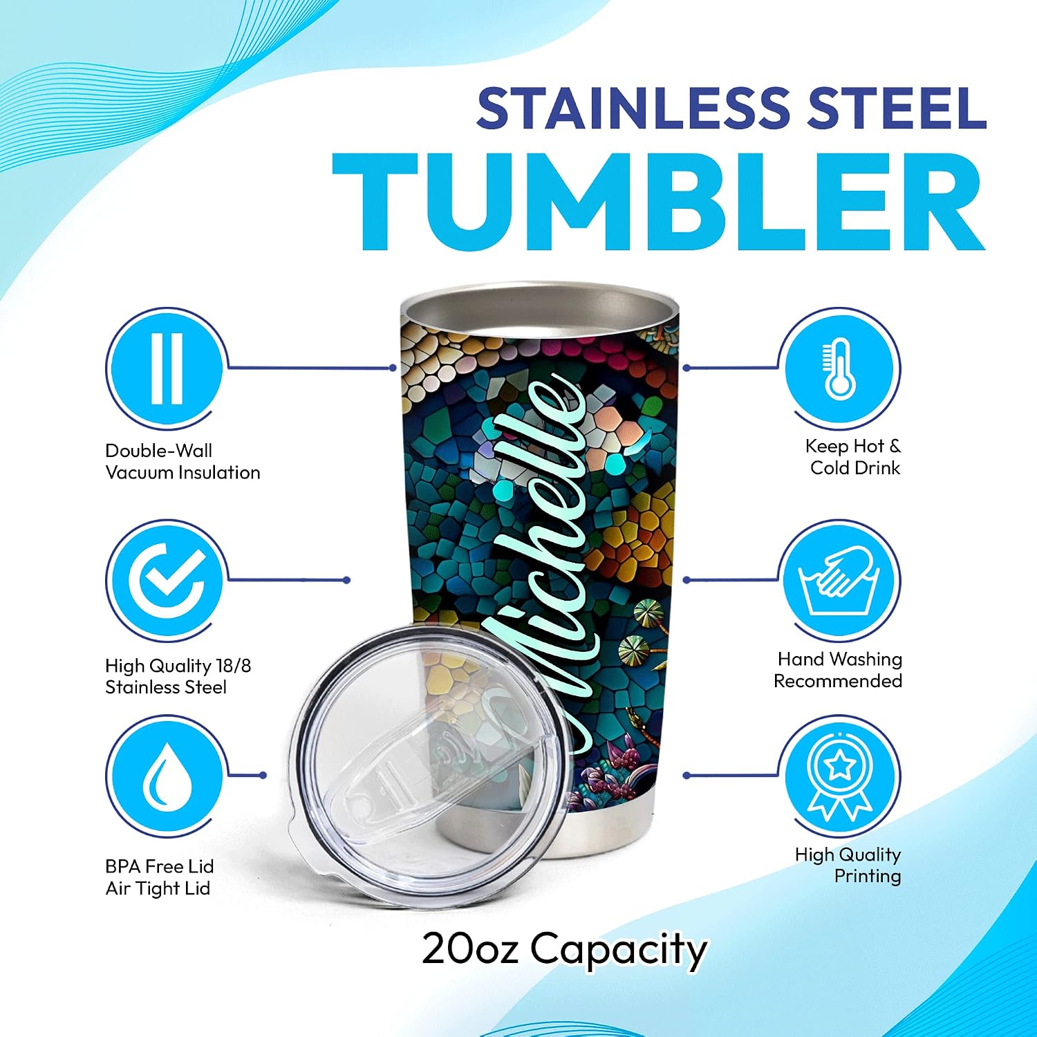 Hyturtle Personalized Gifts For Dragonfly Lover - Birthday Christmas - Dragonfly Prints Custom Name Stainless Steel Tumbler 20oz With Straw Lid - Dragonfly Gifts For Women Her Girl Daughter Friend