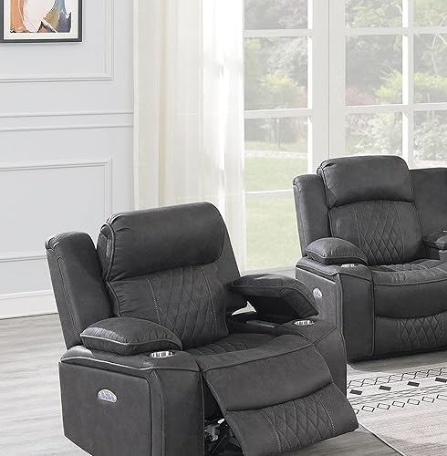 Sillón reclinable eléctrico de gel carbón con asiento y reposabrazos, color de almacenamiento, base de metal y madera