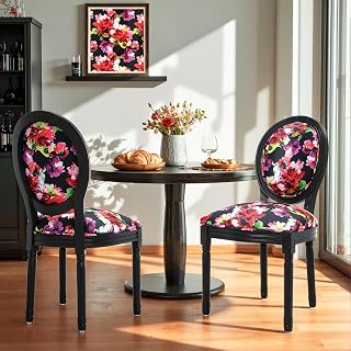 HomeMiYN Medaillon - Silla de Comedor de Estilo Louis-XVI de Tela de Lino, sillas de Cena, Respaldo Suave para Dormitorio, salón, Restaurante, Rojo,Pack 2